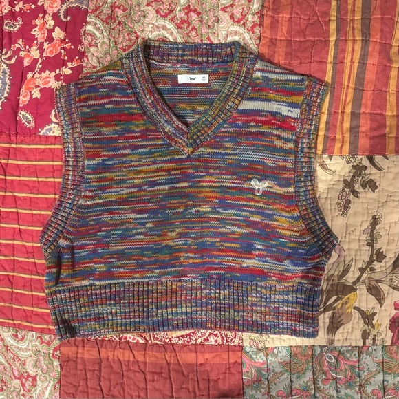 TNA Aritzia The Marcy Vest Multicolor Marled Preppy Career Classic Womens XS - Picture 9 of 9